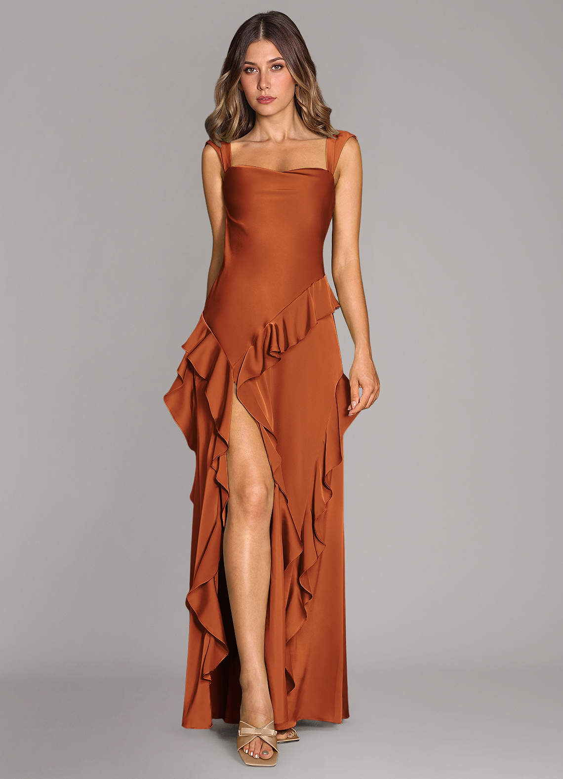 Sloane A-Line Sweetheart Stretch Satin Bridesmaid Dress in Cinnamon