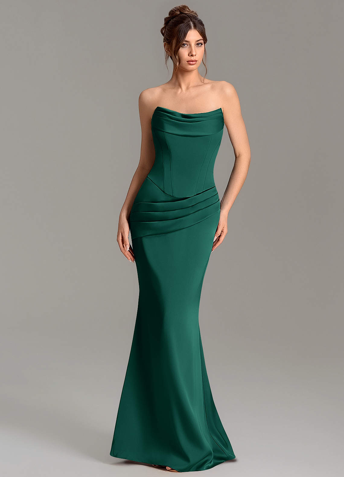 Adrienne Mermaid Cowl-Neck Stretch Satin Bridesmaid Dress in Emerald