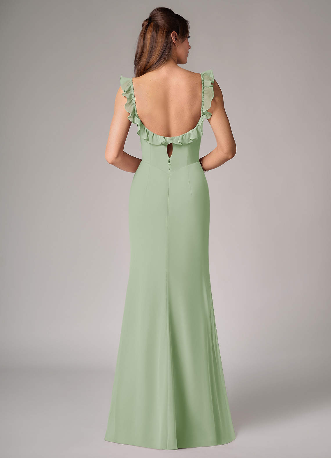 Callie Mermaid Scoop-Neck Chiffon Bridesmaid Dress in Dusty Sage