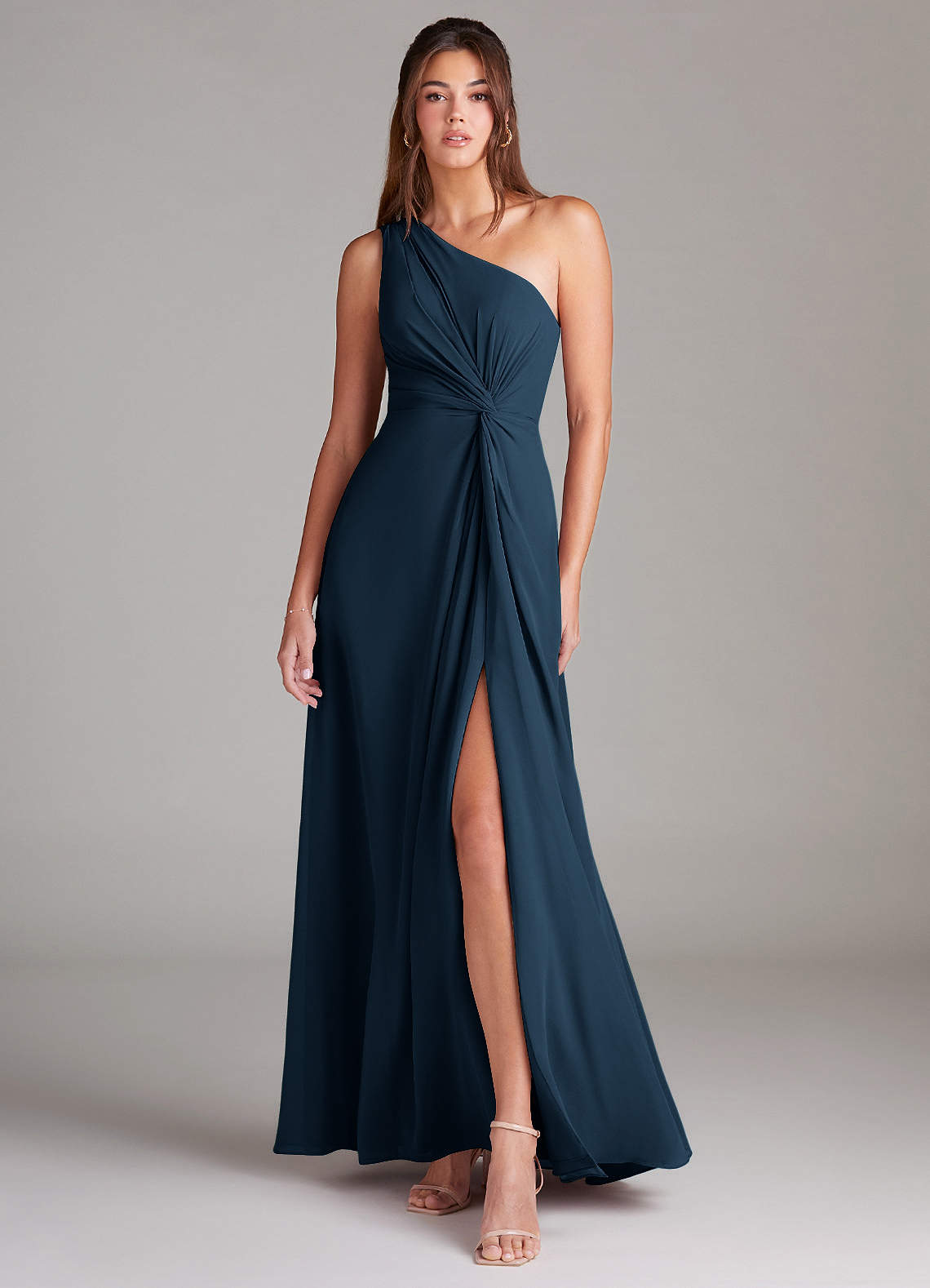 Brooke A-Line One-Shoulder Chiffon Bridesmaid Dress in Dark Navy