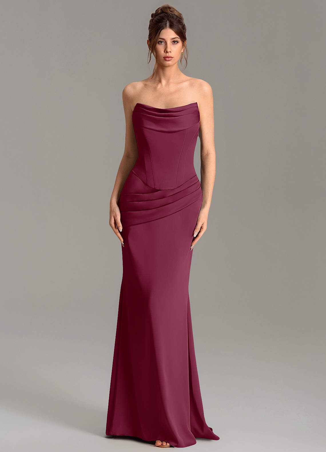 Adrienne Mermaid Cowl-Neck Stretch Satin Bridesmaid Dress in Mulberry