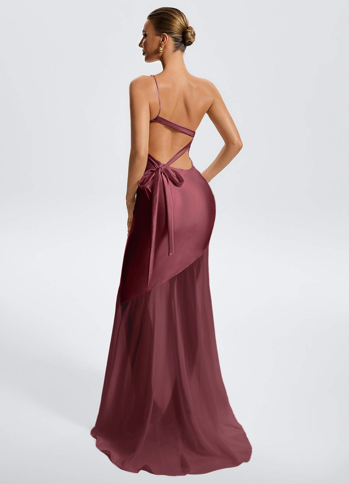 Idalia White Mermaid One-Shoulder Chiffon-Overlay Evening Dress in Cabernet