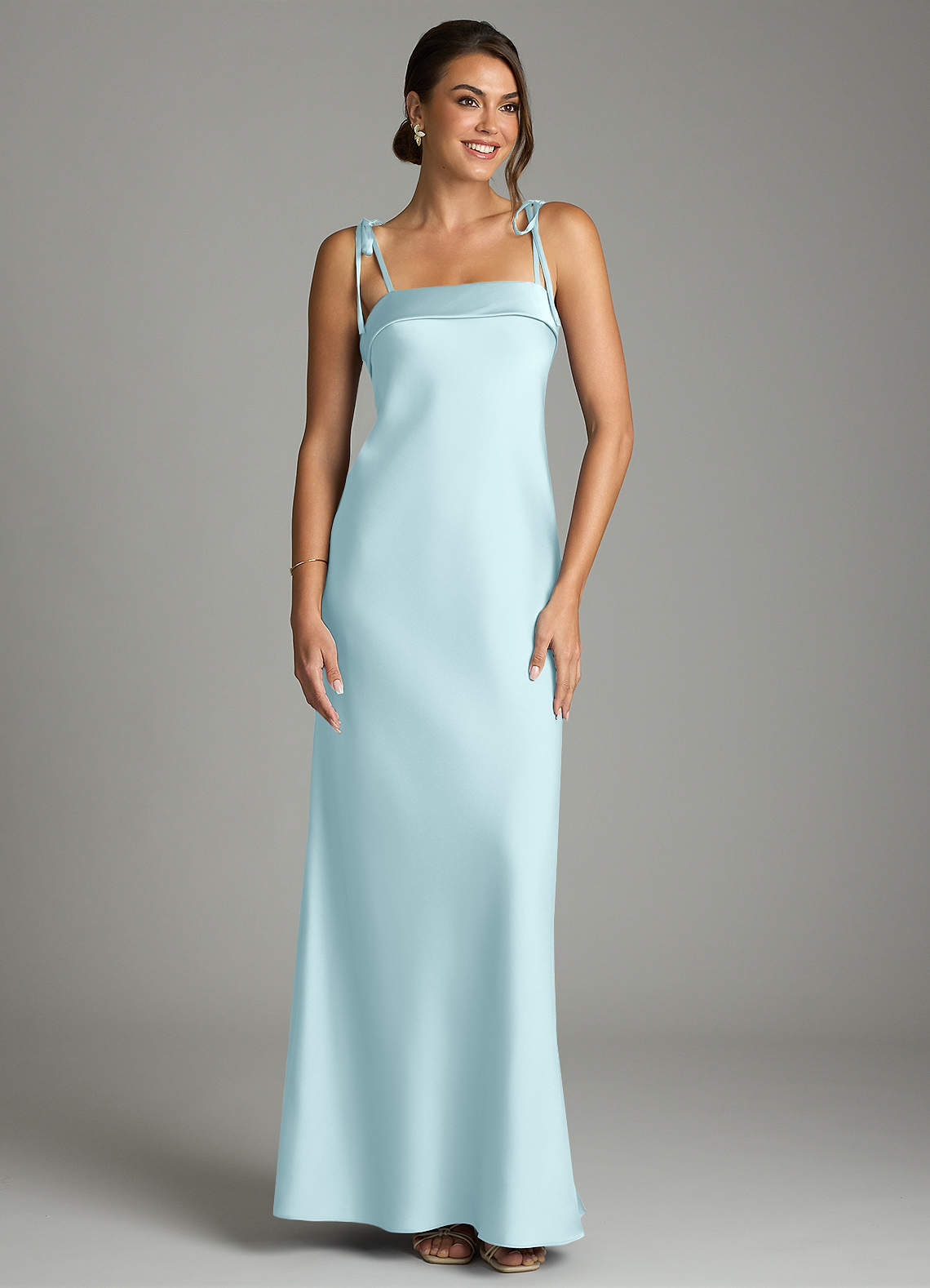 Ellia Sheath Straight-Neck Stretch Satin Bridesmaid Dress in Cloud Blue