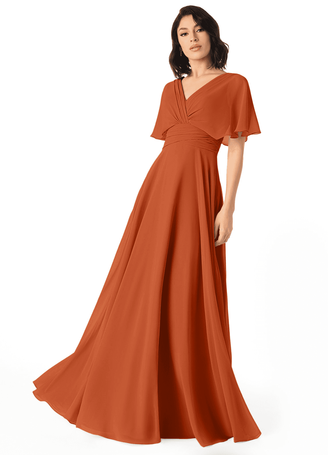 Pamela A-Line V-Neck Chiffon Bridesmaid Dress in Burnt Orange