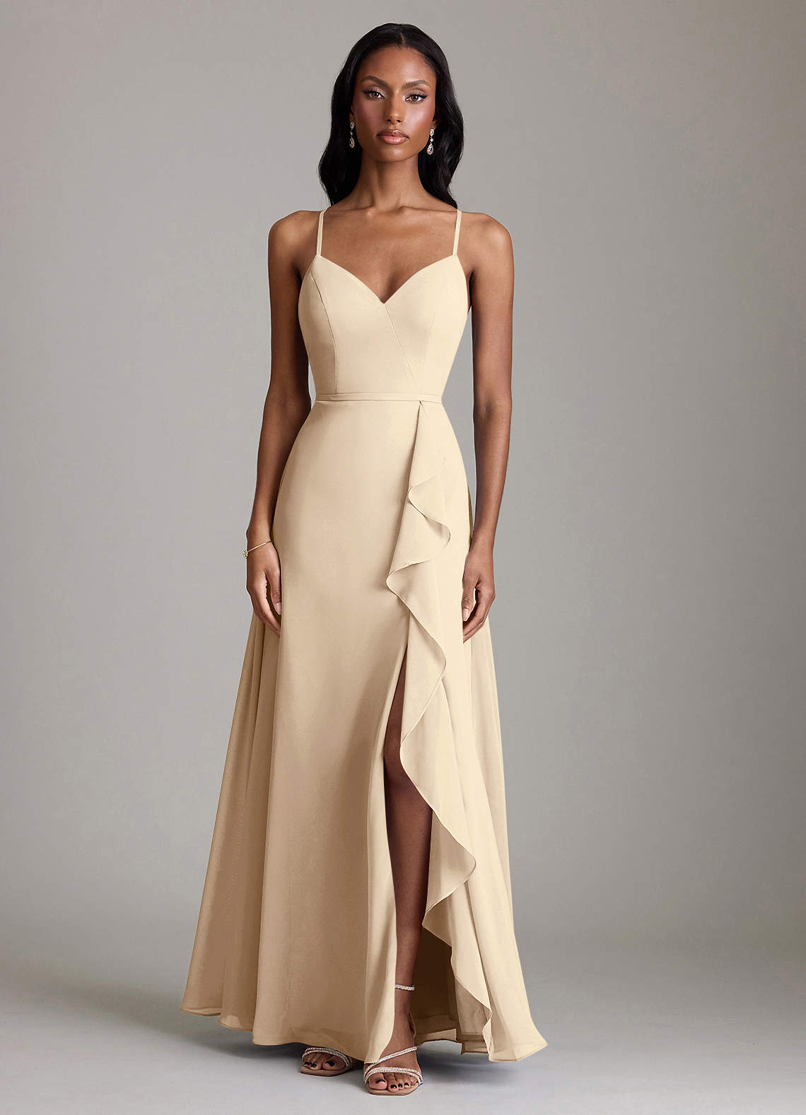 Naeem A-Line V-Neck Chiffon Bridesmaid Dress in Champagne