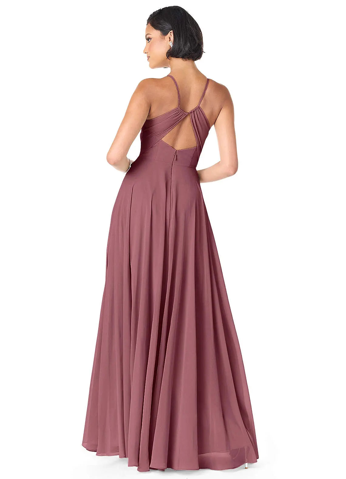 Avelina A-Line V-Neck Chiffon Bridesmaid Dress in Desert Rose