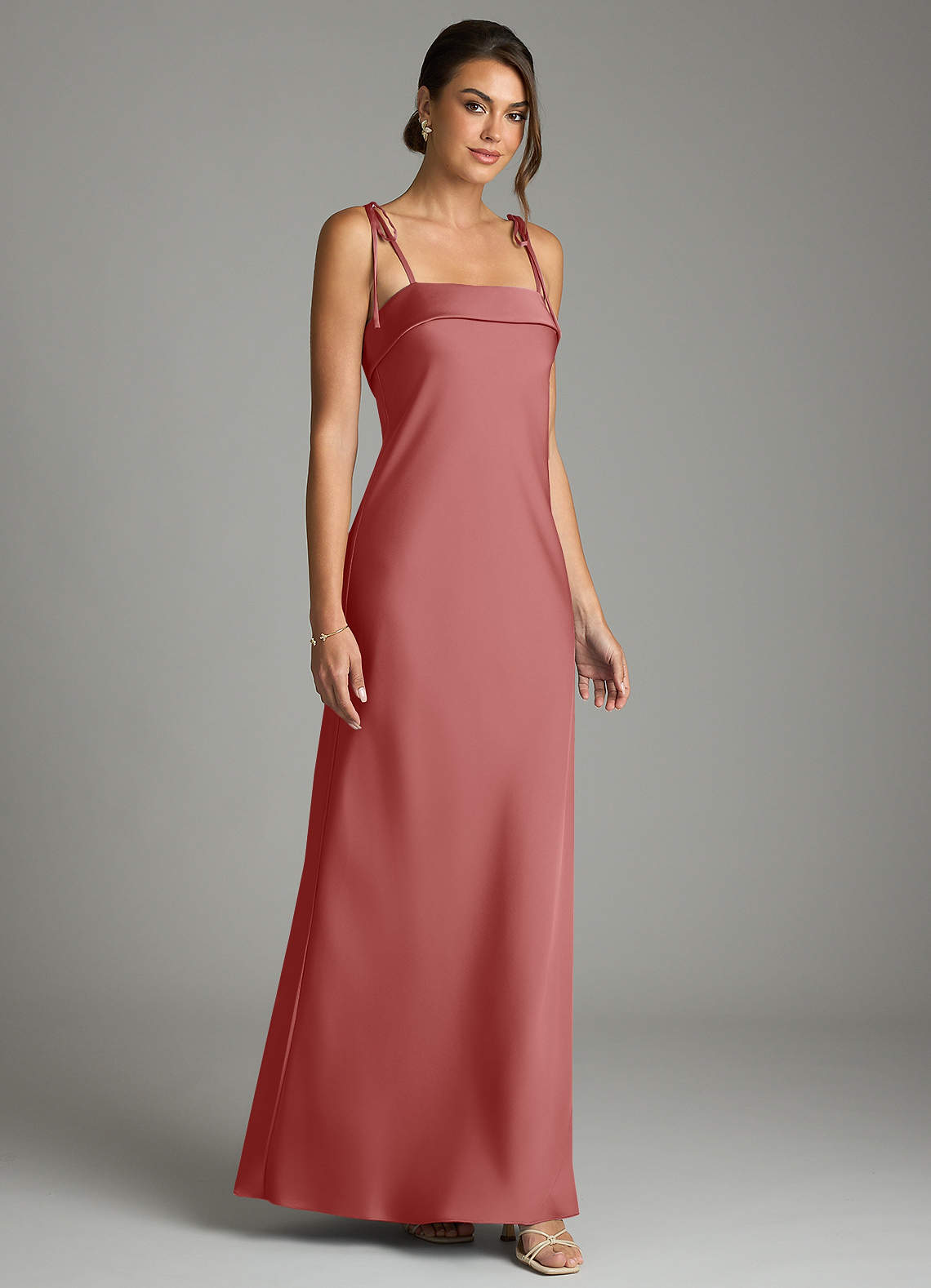 Ellia Sheath Straight-Neck Stretch Satin Bridesmaid Dress in Antique Rose
