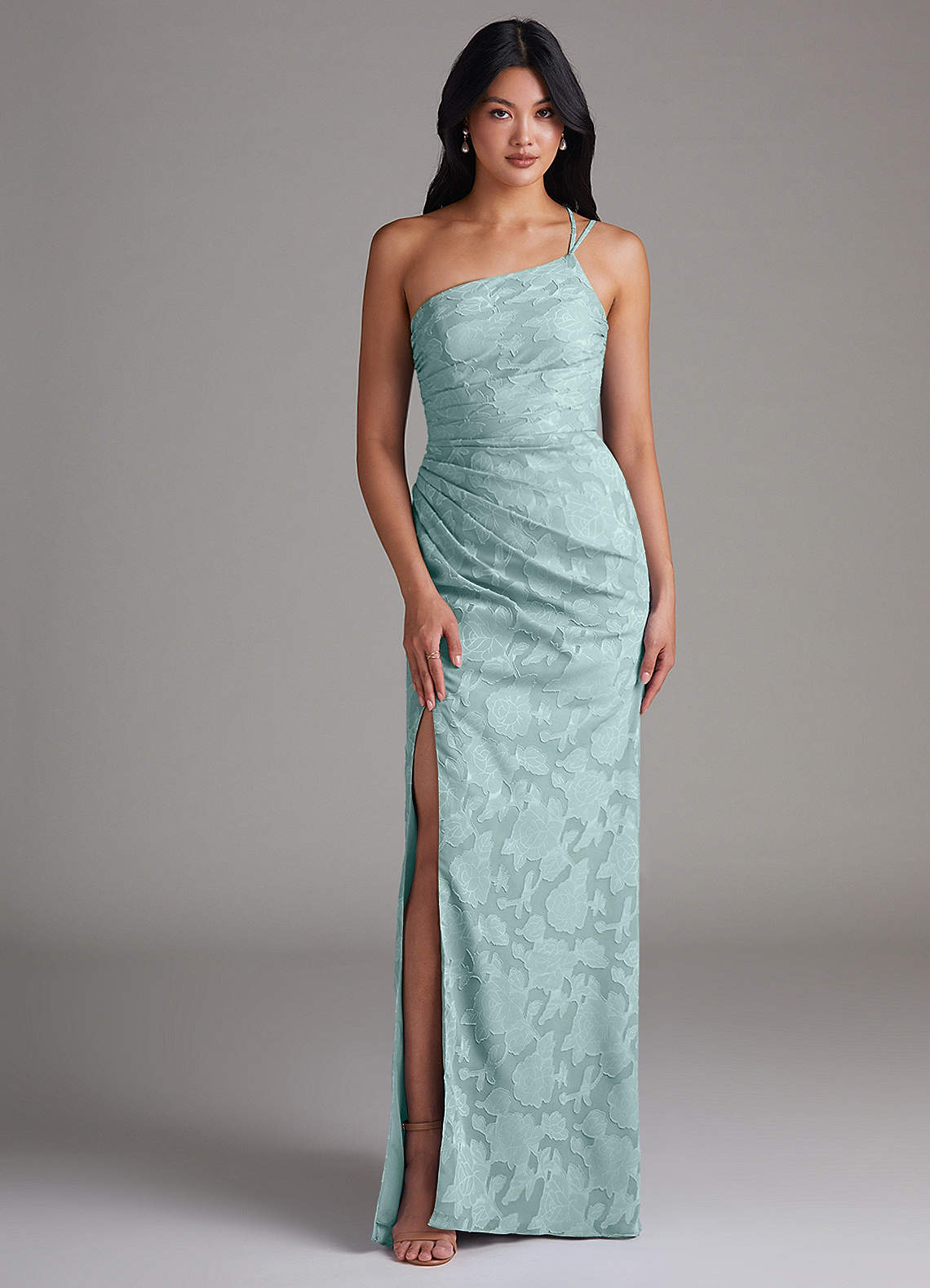 Eren Sheath One-Shoulder Floral Burnout Bridesmaid Dress in Mist