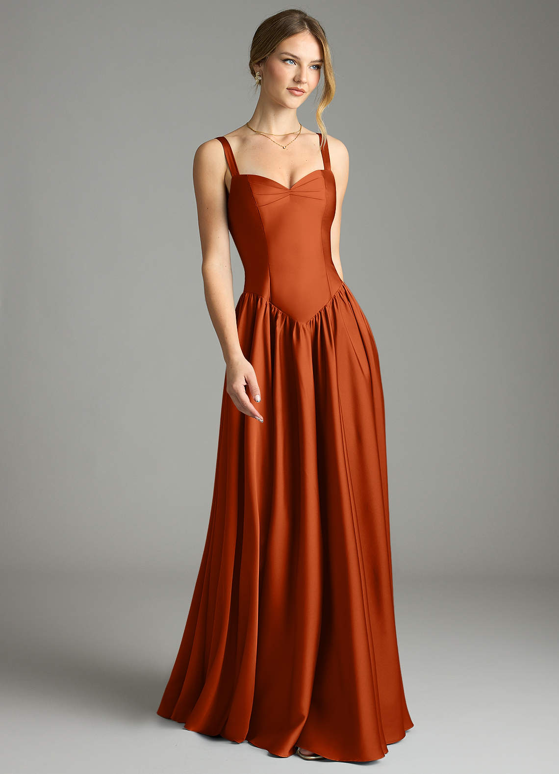 Evadina A-Line Sweetheart Stretch Satin Bridesmaid Dress in Burnt Orange