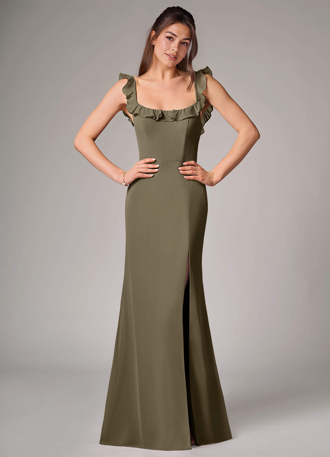 Callie Mermaid Scoop-Neck Chiffon Bridesmaid Dress in Willow Green