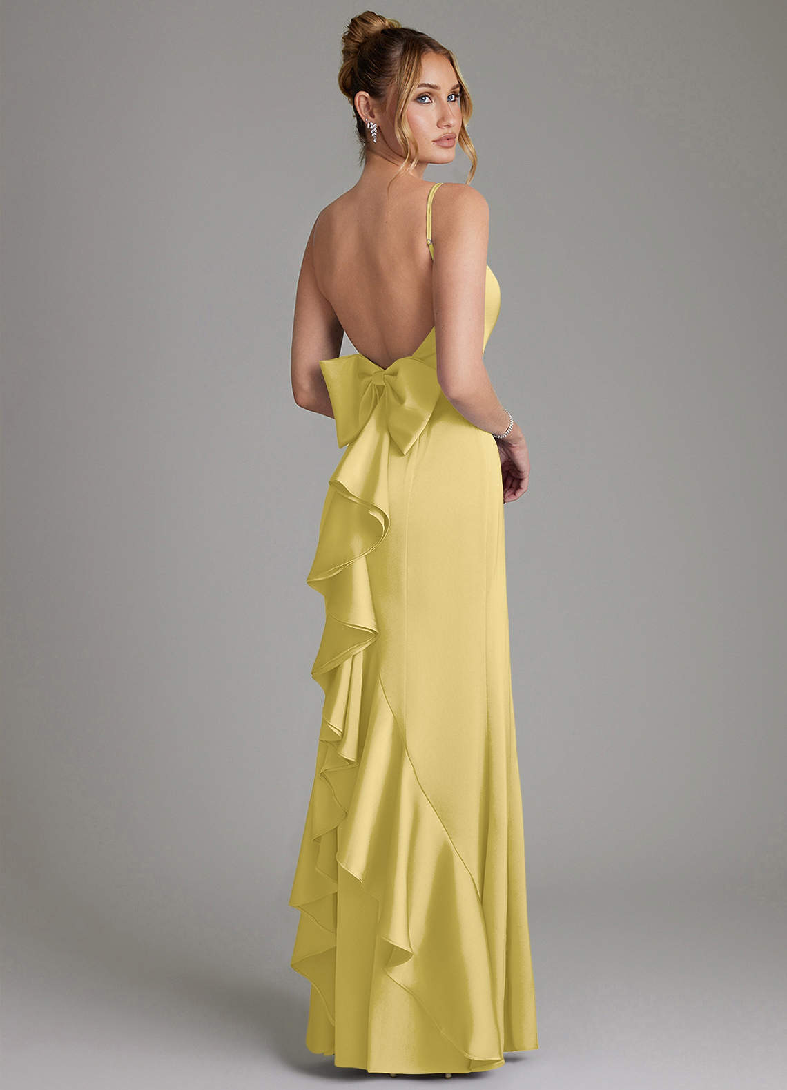 Zherra Mermaid Scoop-Neck Stretch Satin Bridesmaid Dress in Canary