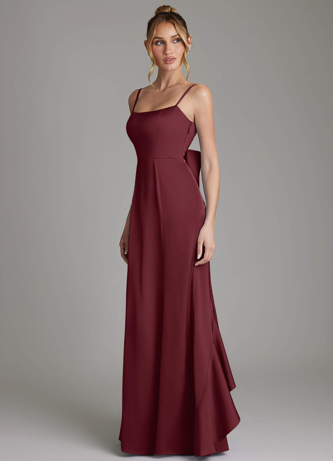 Zherra Mermaid Scoop-Neck Stretch Satin Bridesmaid Dress in Cabernet