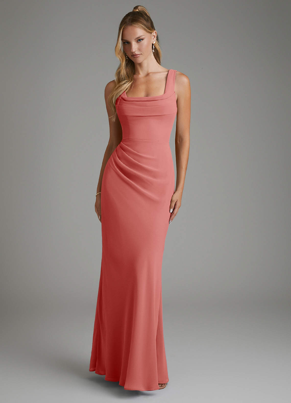 Asa Sheath Square-Neck Chiffon Bridesmaid Dress in Antique Rose