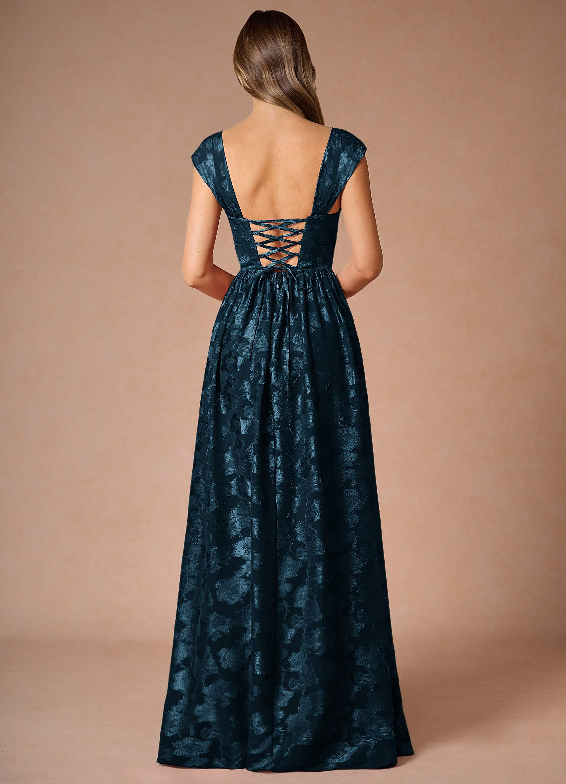 Hazel A-Line Cowl-Neck Fil Coupé Wedding Guest Dress in Navy