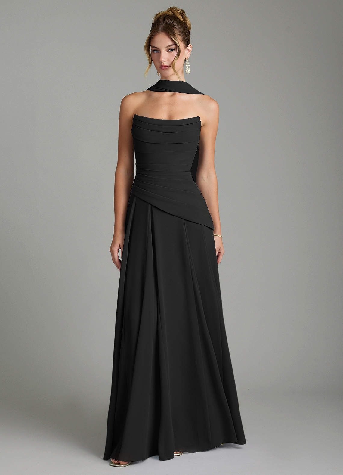 Gabriela A-Line Cowl-Neck Chiffon Bridesmaid Dress in black