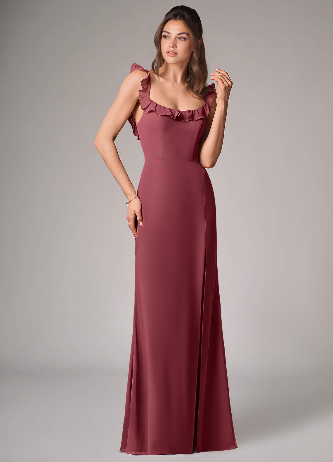 Callie Mermaid Scoop-Neck Chiffon Bridesmaid Dress in Merlot