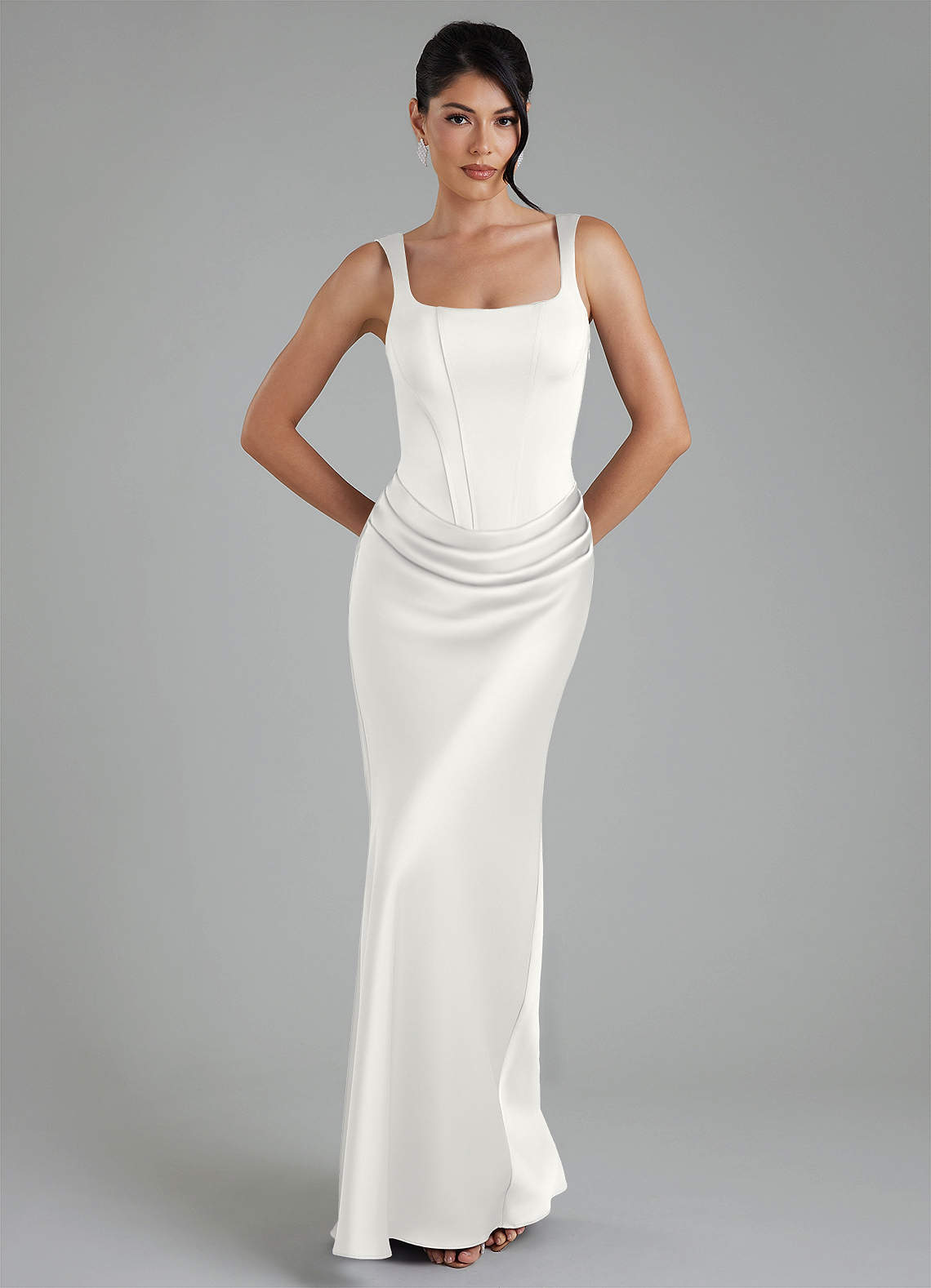 Etta Mermaid Square-Neck Stretch Satin Bridesmaid Dress in white