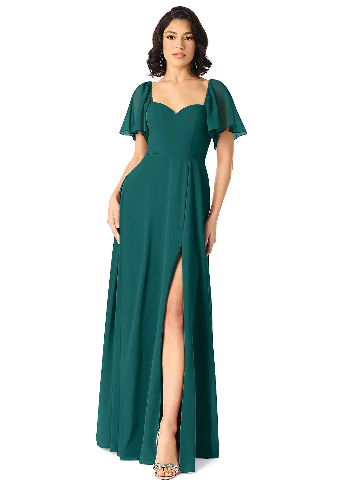 Chloe A-Line Sweetheart Chiffon Bridesmaid Dress in Peacock
