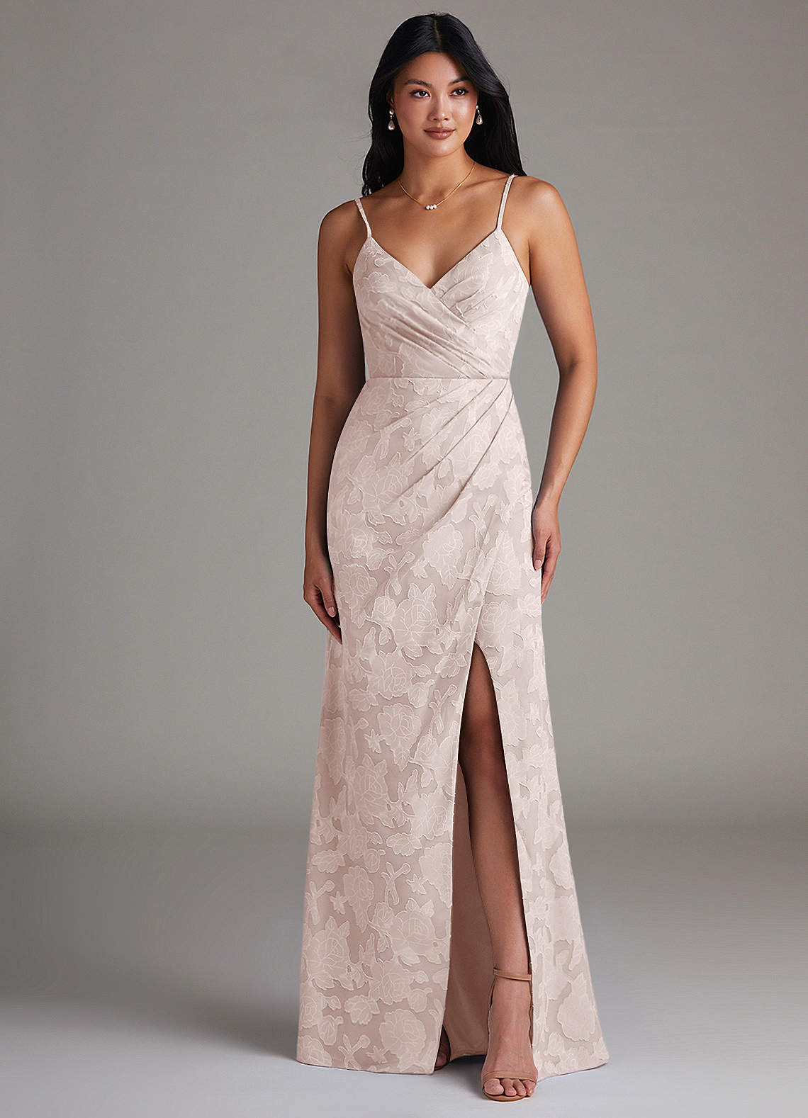 Maci Sheath V-Neck Floral Burnout Bridesmaid Dress in Blushing Pink