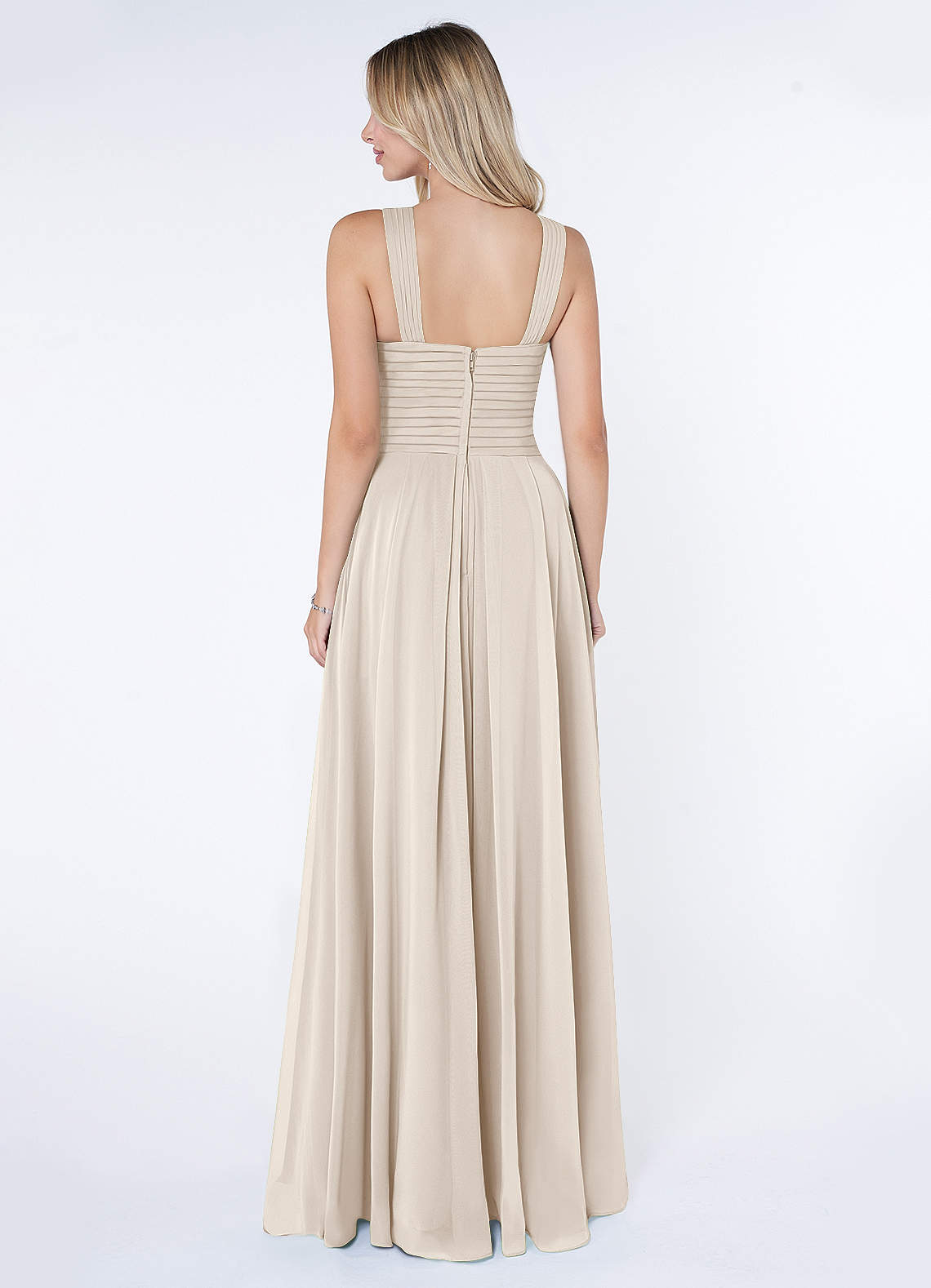 Kaleigh A-Line Halter Chiffon Bridesmaid Dress in White Alabaster