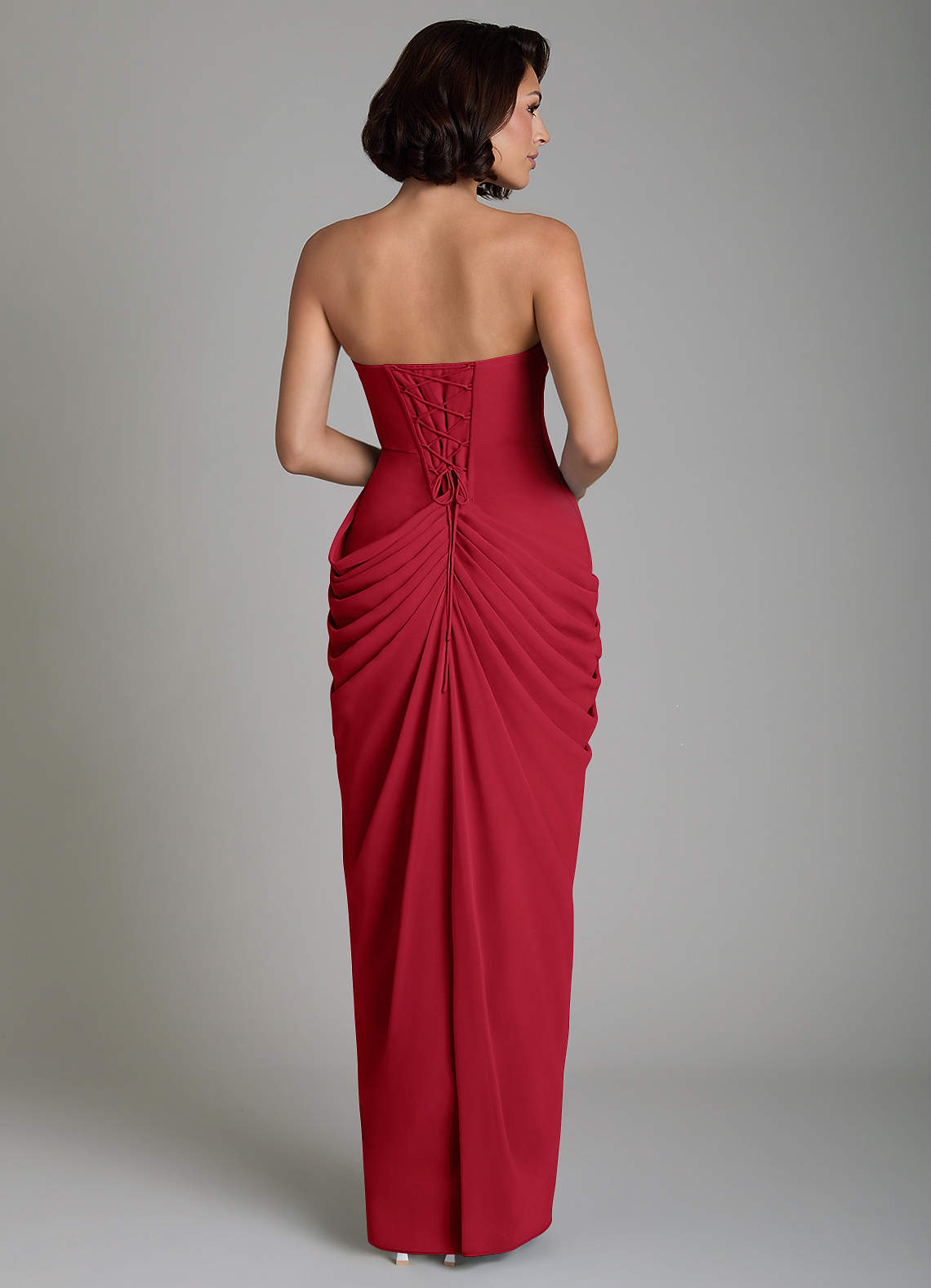 Nyra Sheath Strapless Chiffon Bridesmaid Dress in Scarlet