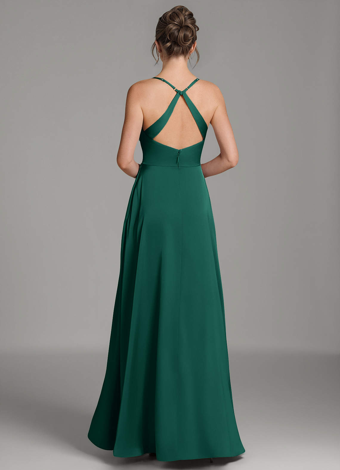 Frankie A-Line Scoop-Neck Stretch Satin Bridesmaid Dress in Emerald