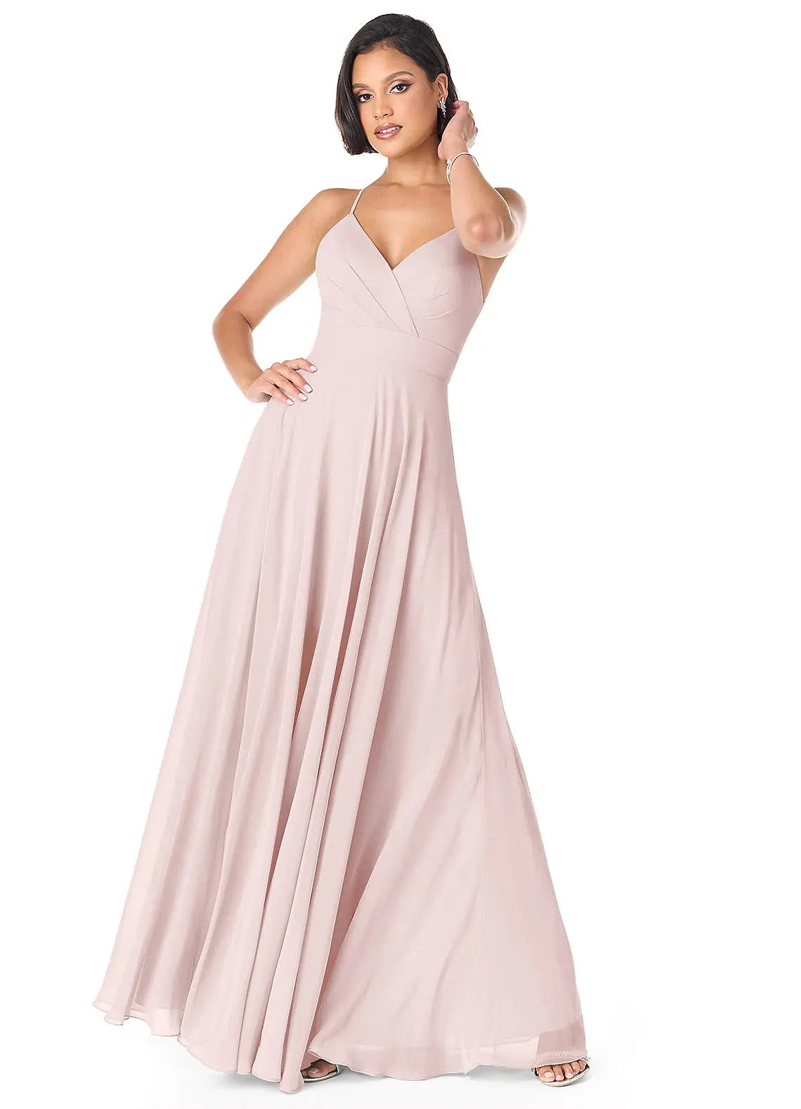 Avelina A-Line V-Neck Chiffon Bridesmaid Dress in Blushing Pink