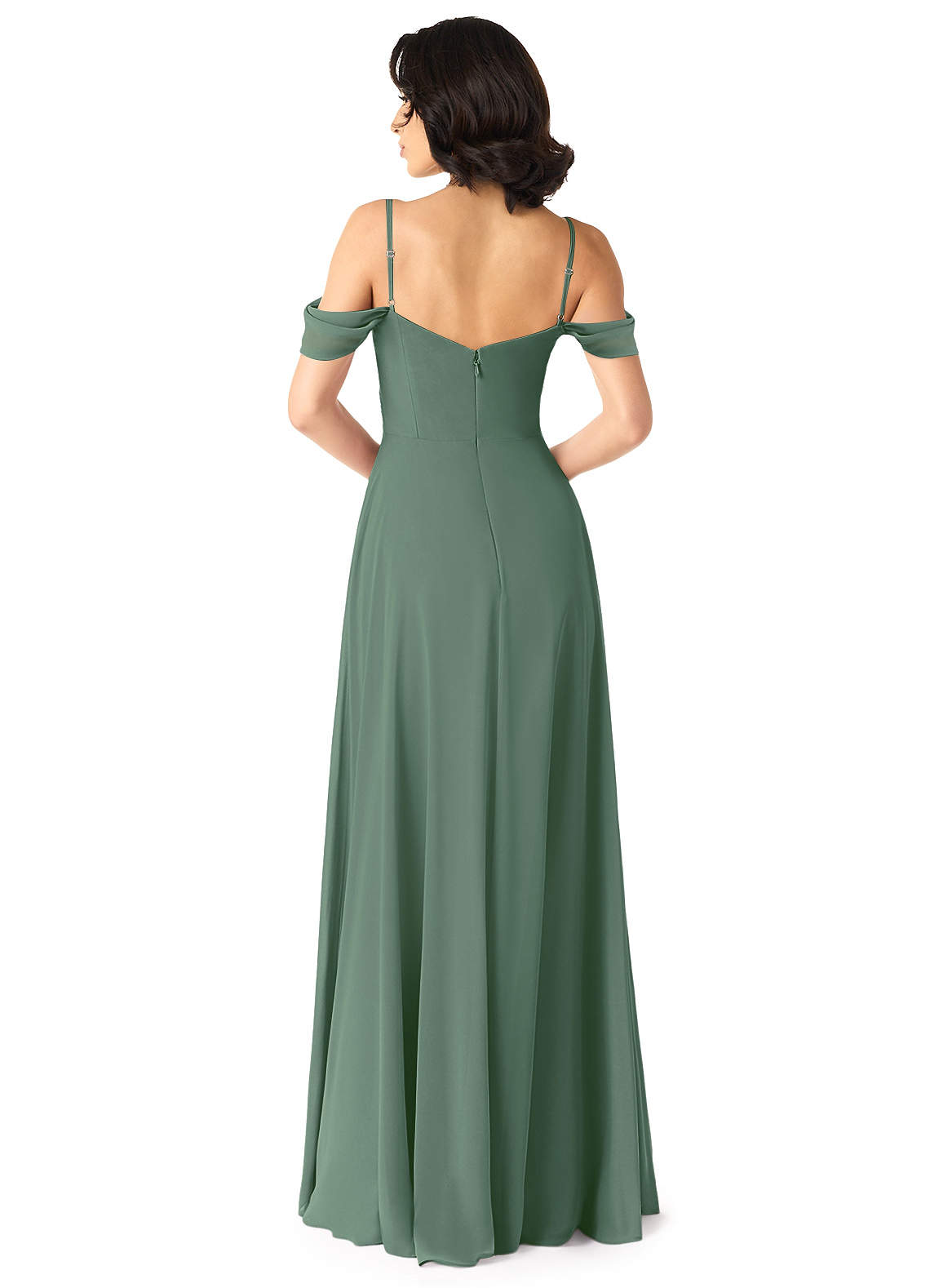 Tancie A-Line Off-the-Shoulder Chiffon Bridesmaid Dress in Eucalyptus
