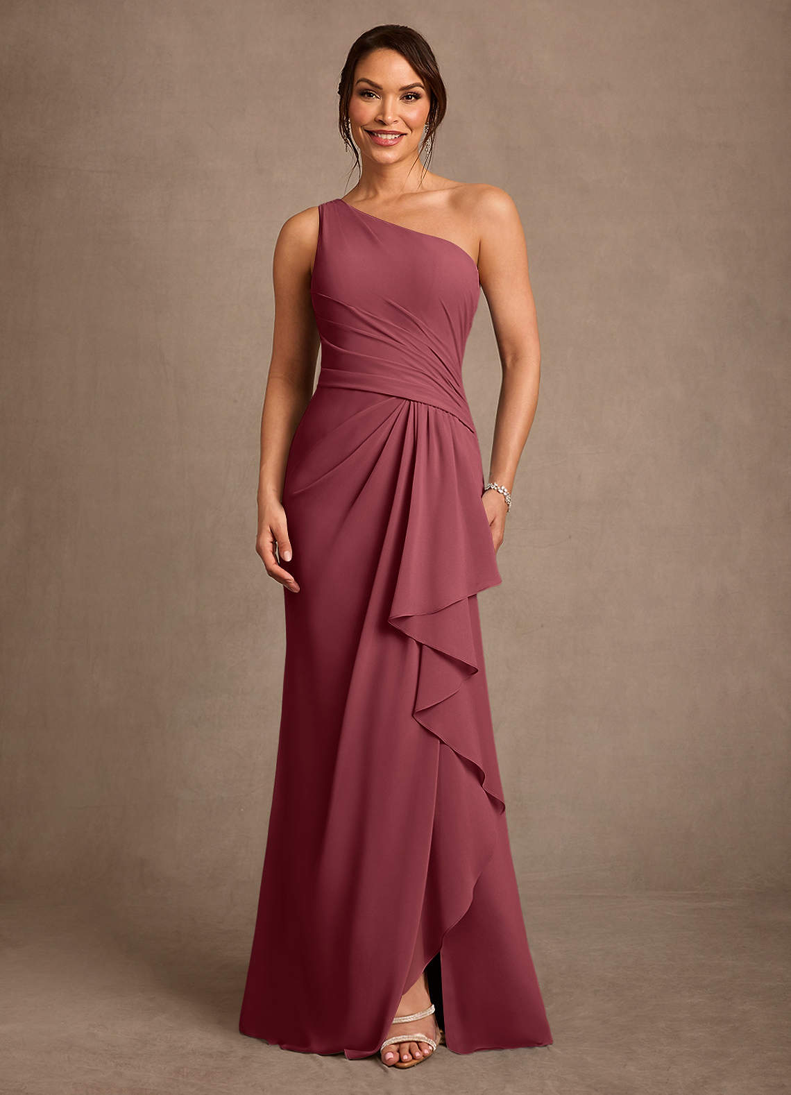 Floy Sheath One-Shoulder Chiffon Mother of the Bride Dress in Merlot