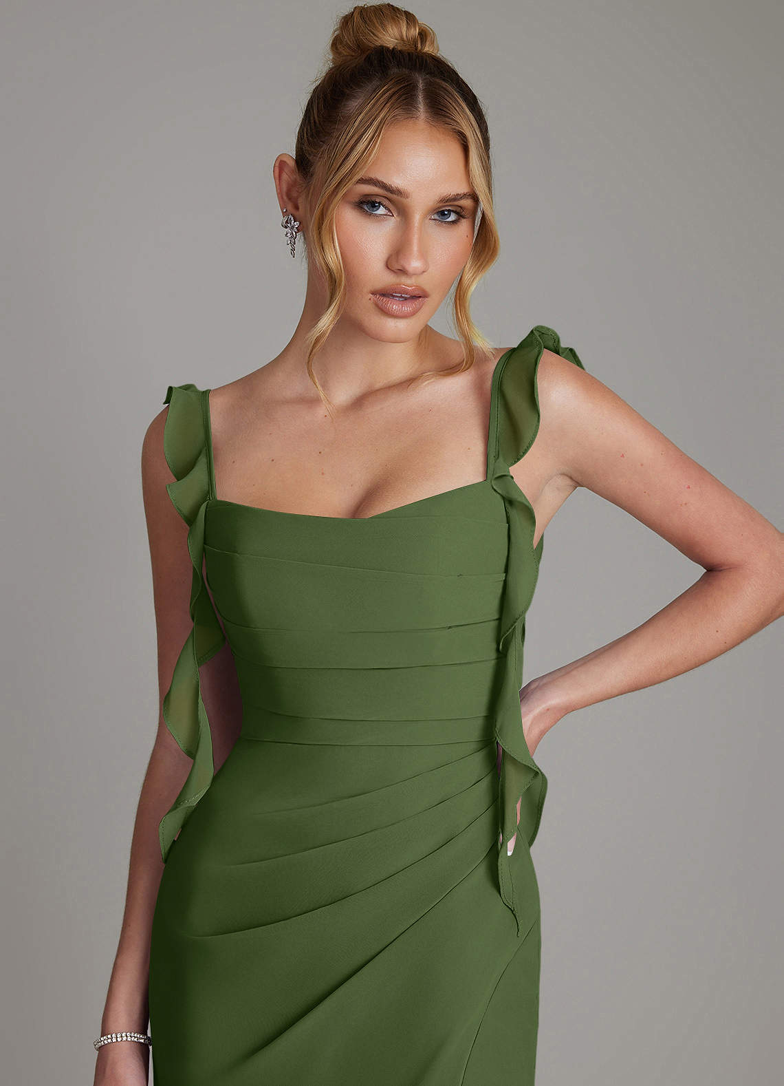 Jessamine Mermaid Sweetheart Chiffon Bridesmaid Dress in Olive