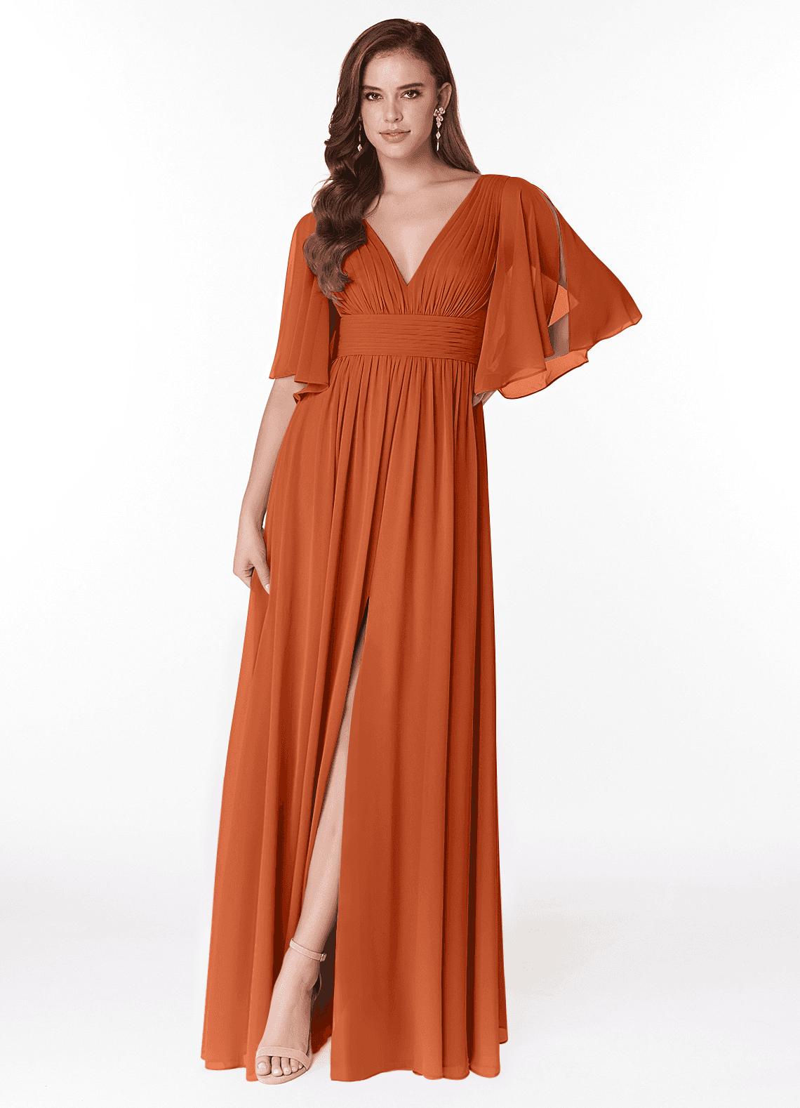 Temeka A-Line V-Neck Chiffon Bridesmaid Dress in Burnt Orange