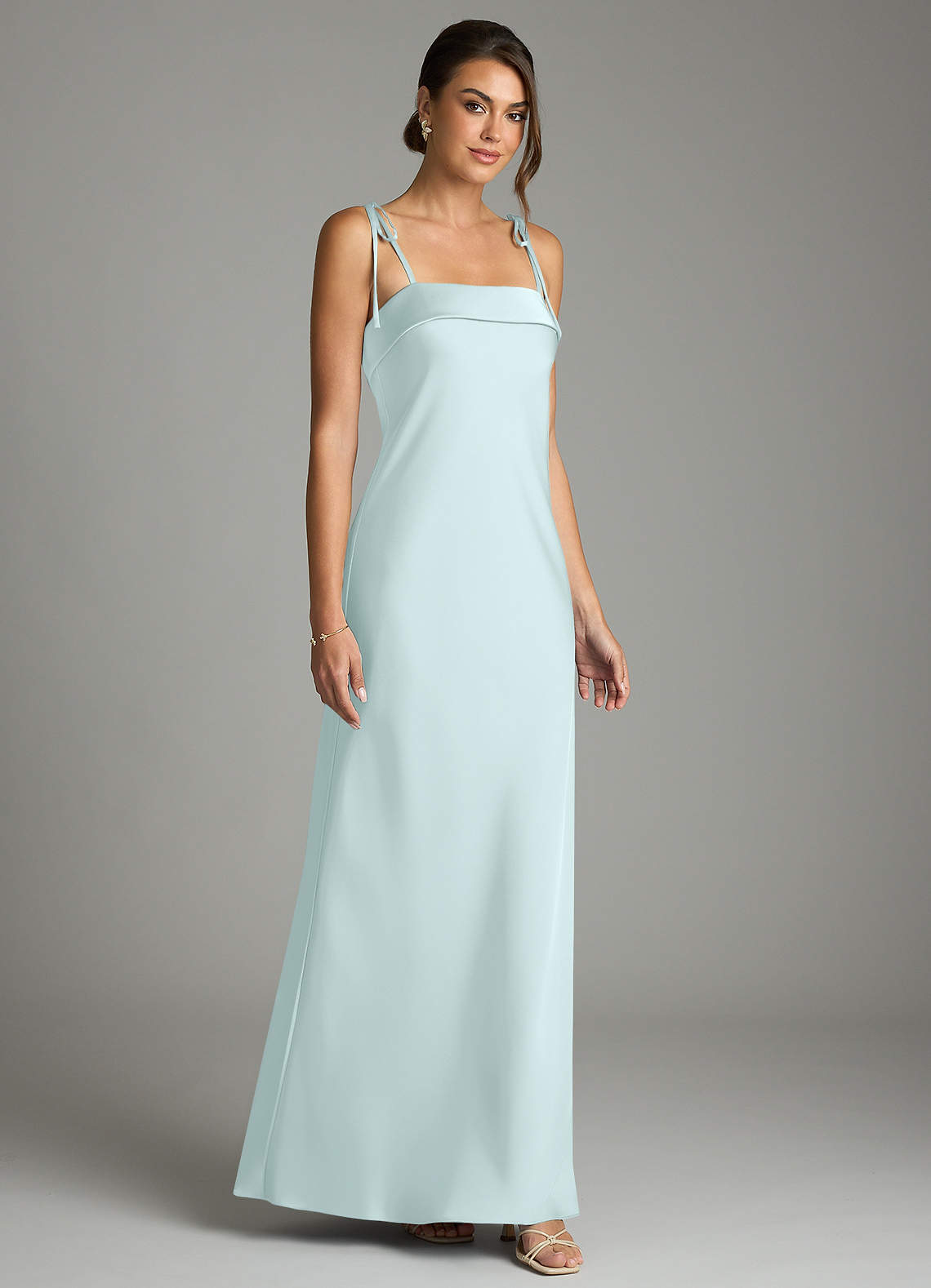 Ellia Sheath Straight-Neck Stretch Satin Bridesmaid Dress in Sea Glass