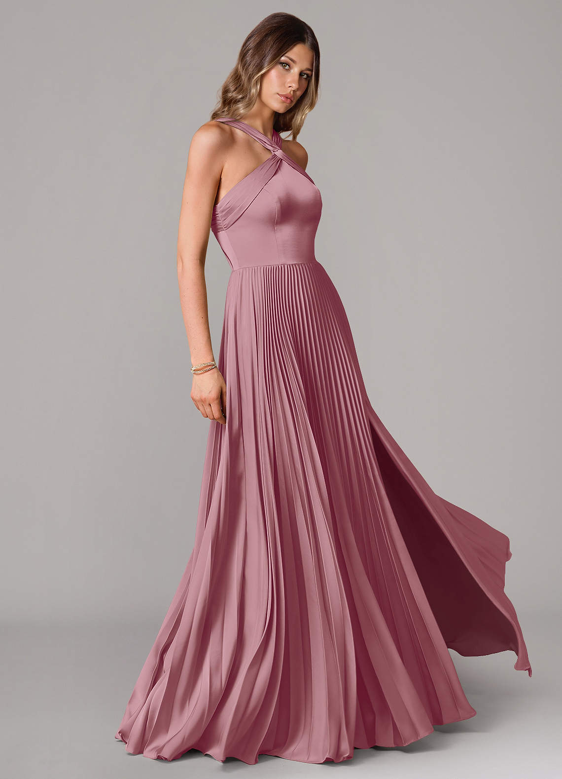 Afra A-Line Halter-Neck Stretch Satin Bridesmaid Dress in Vintage Mauve