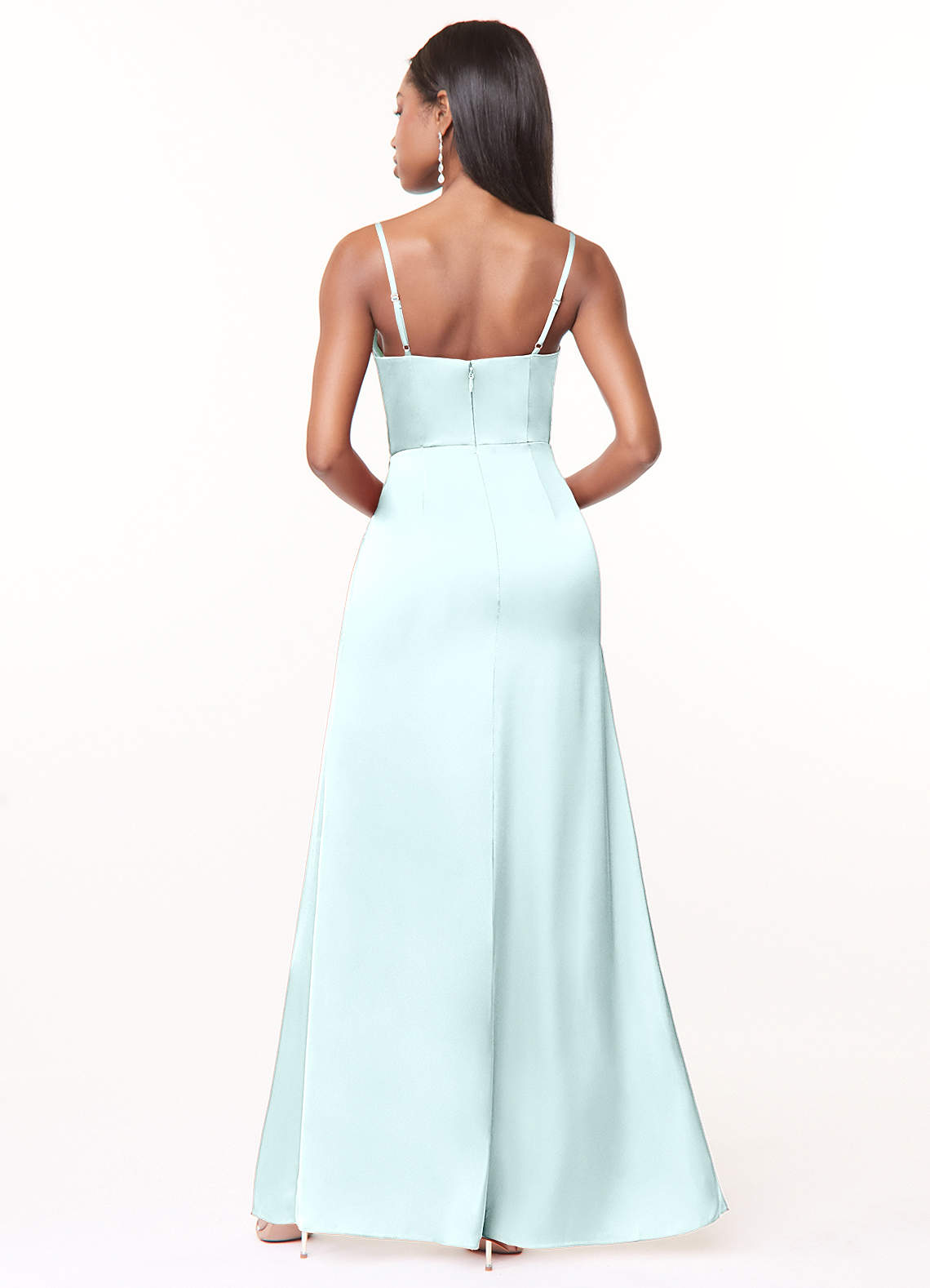 Maci A-Line V-Neck Stretch Satin Bridesmaid Dress in Sea Glass