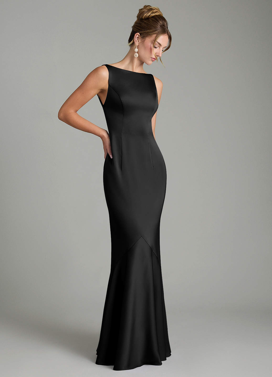 Tamera Mermaid Boat-Neck Stretch Satin and Chiffon Bridesmaid Dress
