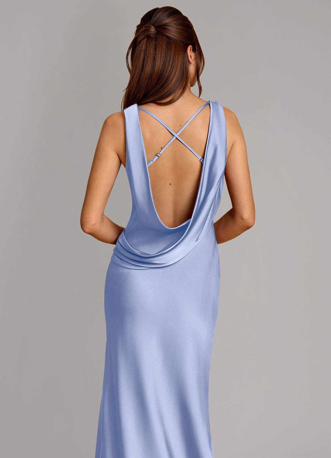 Cheryl Mermaid Cowl-Neck Stretch Satin Bridesmaid Dress in Ice