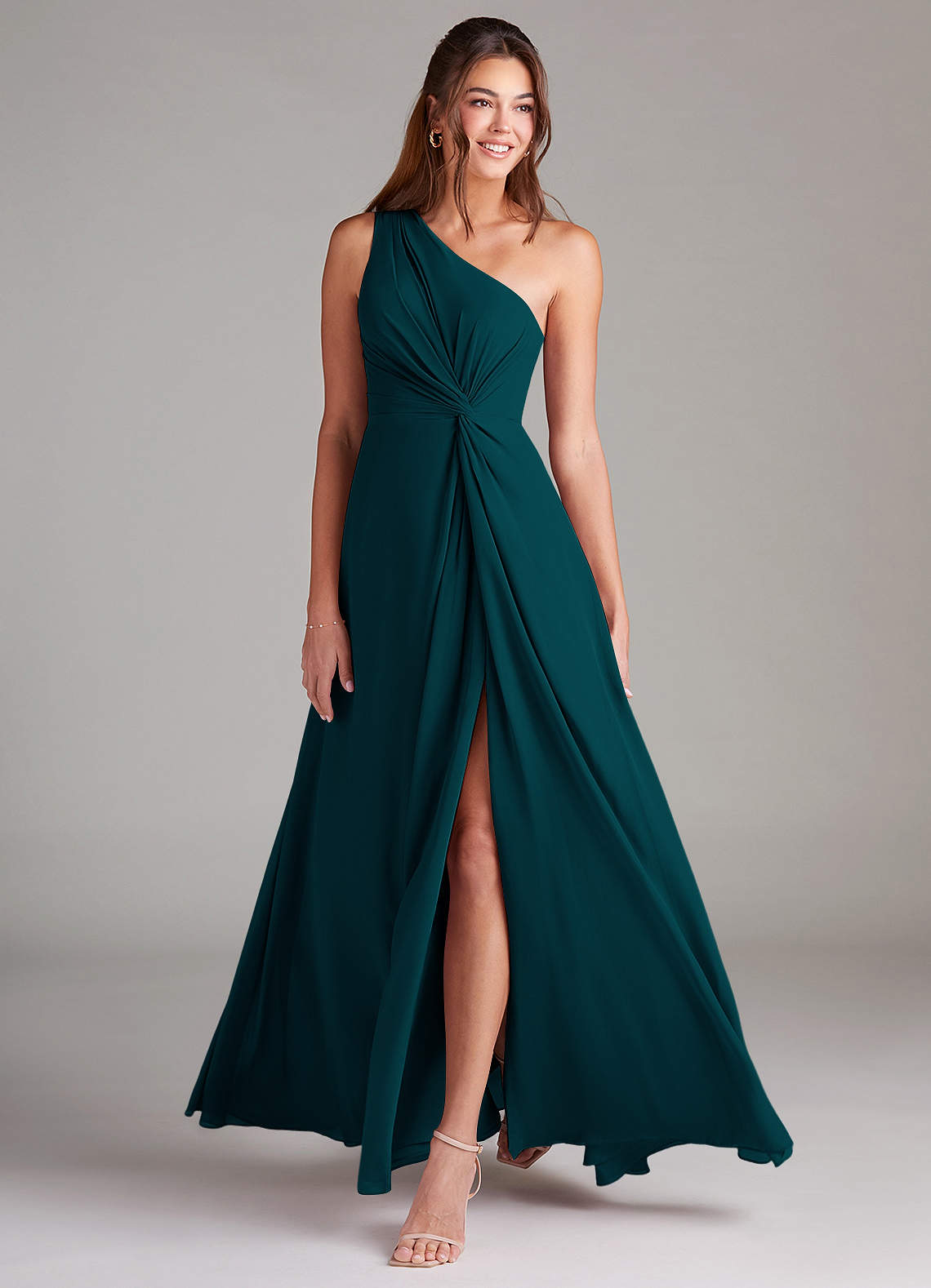 Brooke A-Line One-Shoulder Chiffon Bridesmaid Dress in Pine