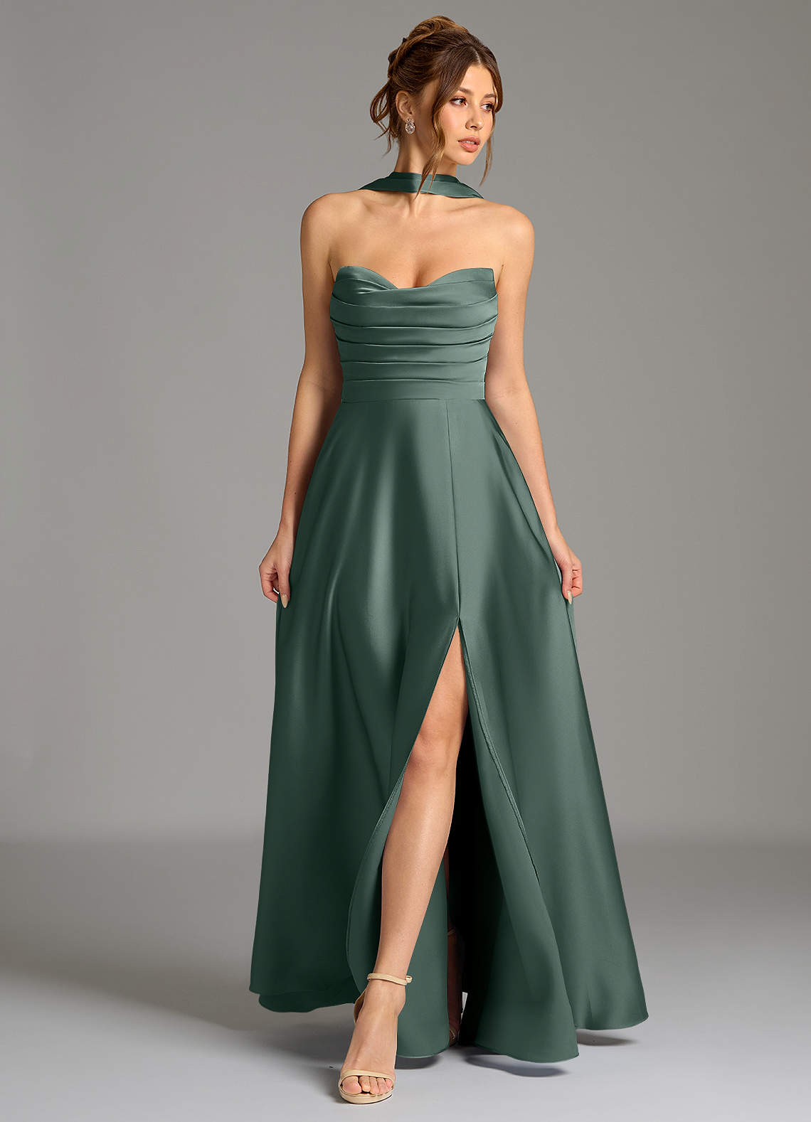 Ayla A-Line Sweetheart Stretch Satin Bridesmaid Dress in Sea Moss