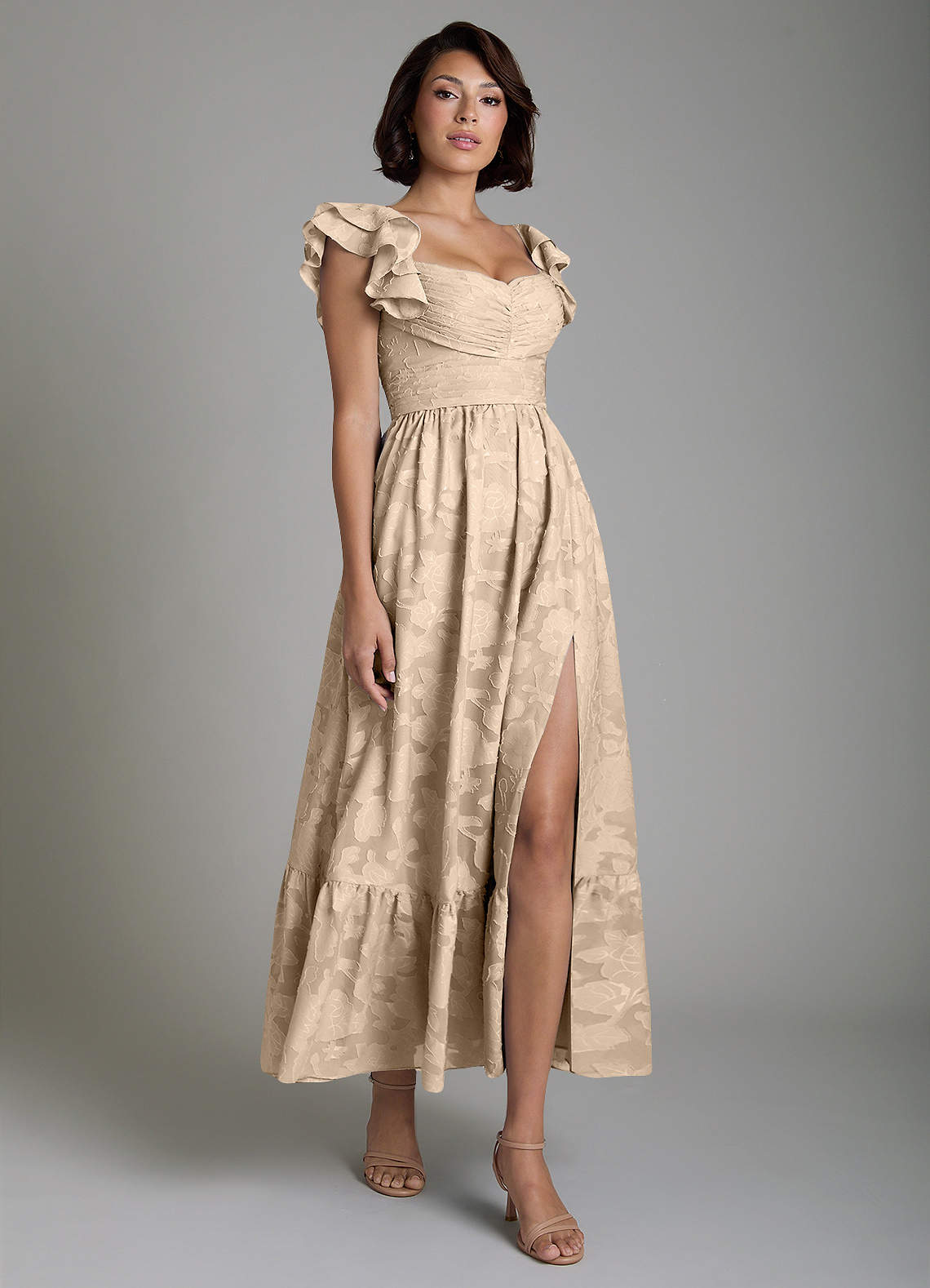 Anaya A-Line V-Neck Floral Burnout Bridesmaid Dress in Champagne