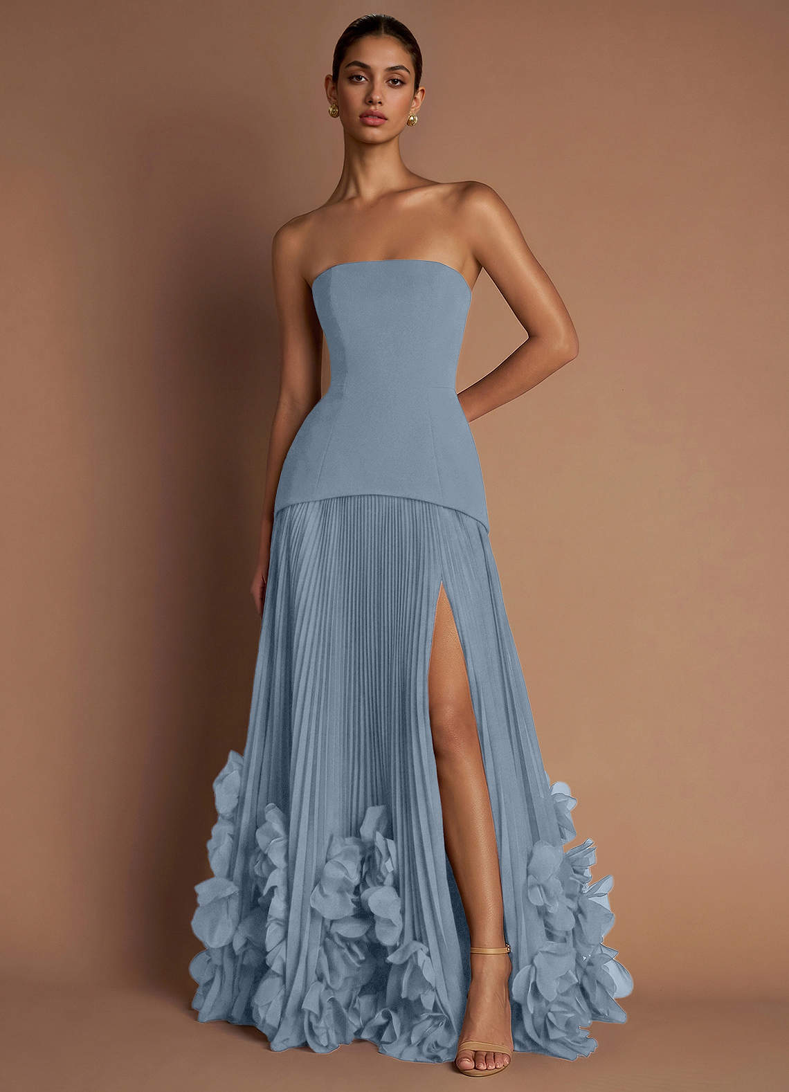 Marnie A-Line Corset Crepe Chiffon Evening Dress in Blushing Pink