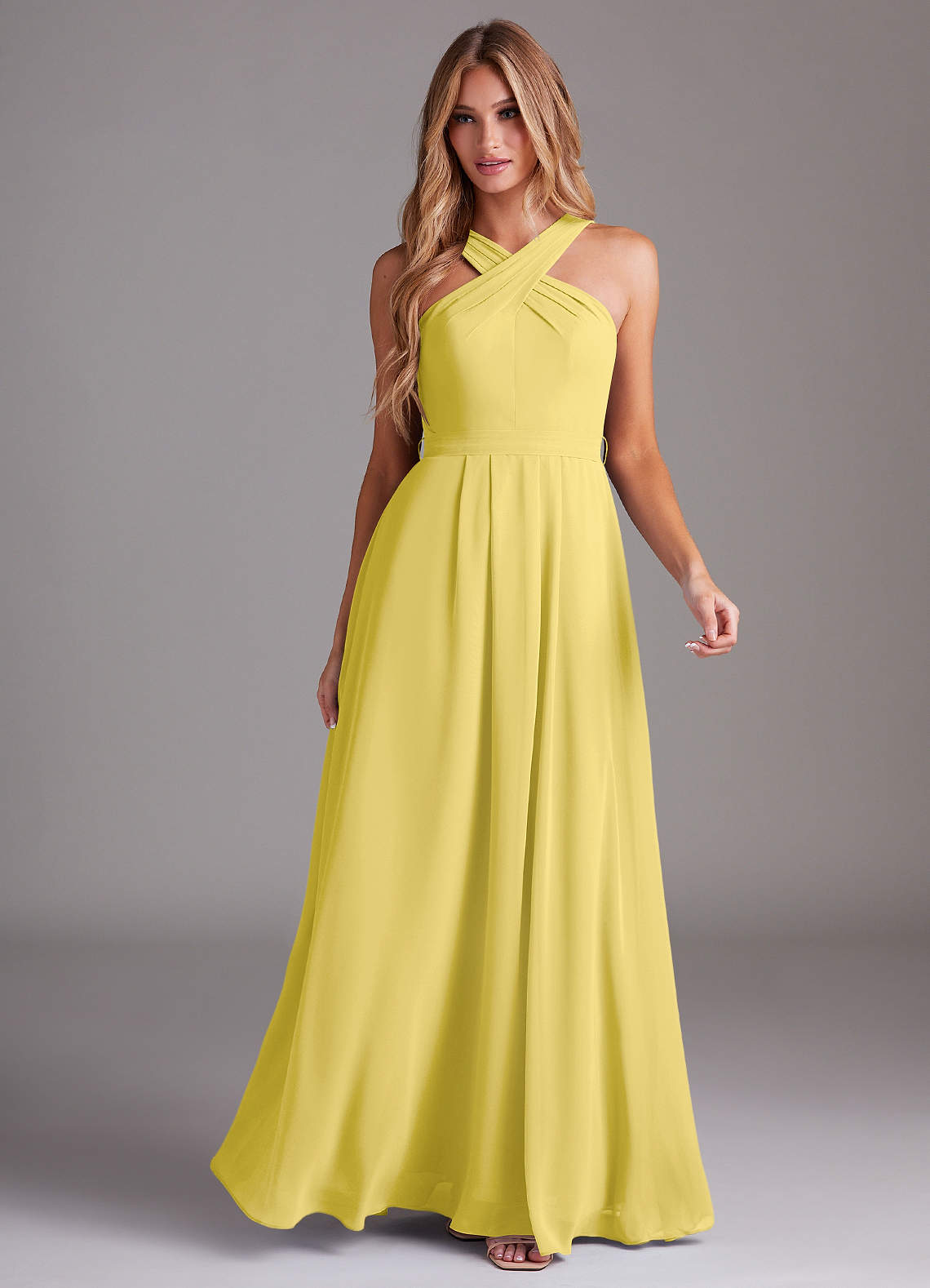 Dixie A-Line Halter Chiffon Bridesmaid Dress in Canary