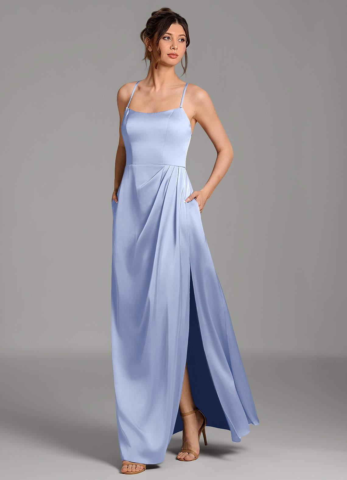 Frankie A-Line Scoop-Neck Stretch Satin Bridesmaid Dress in Ice