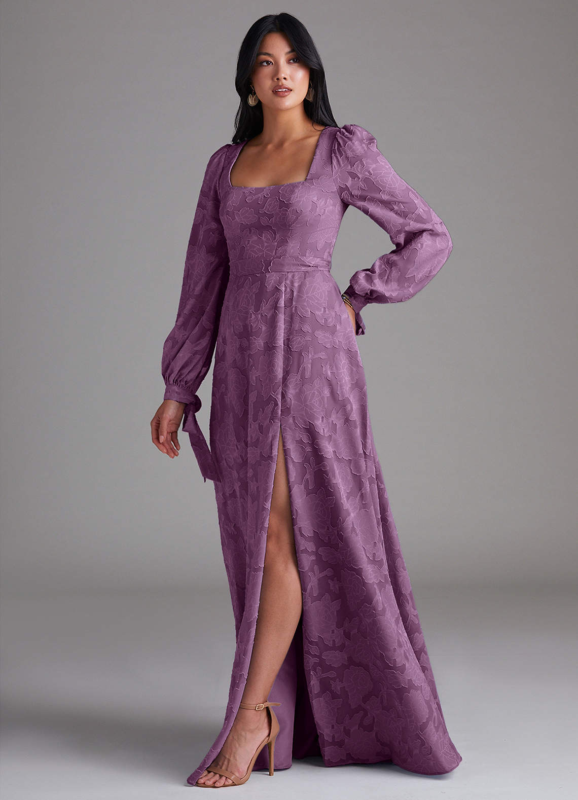 Leonia A-Line Square-Neck Stretch Satin Bridesmaid Dress in Wisteria