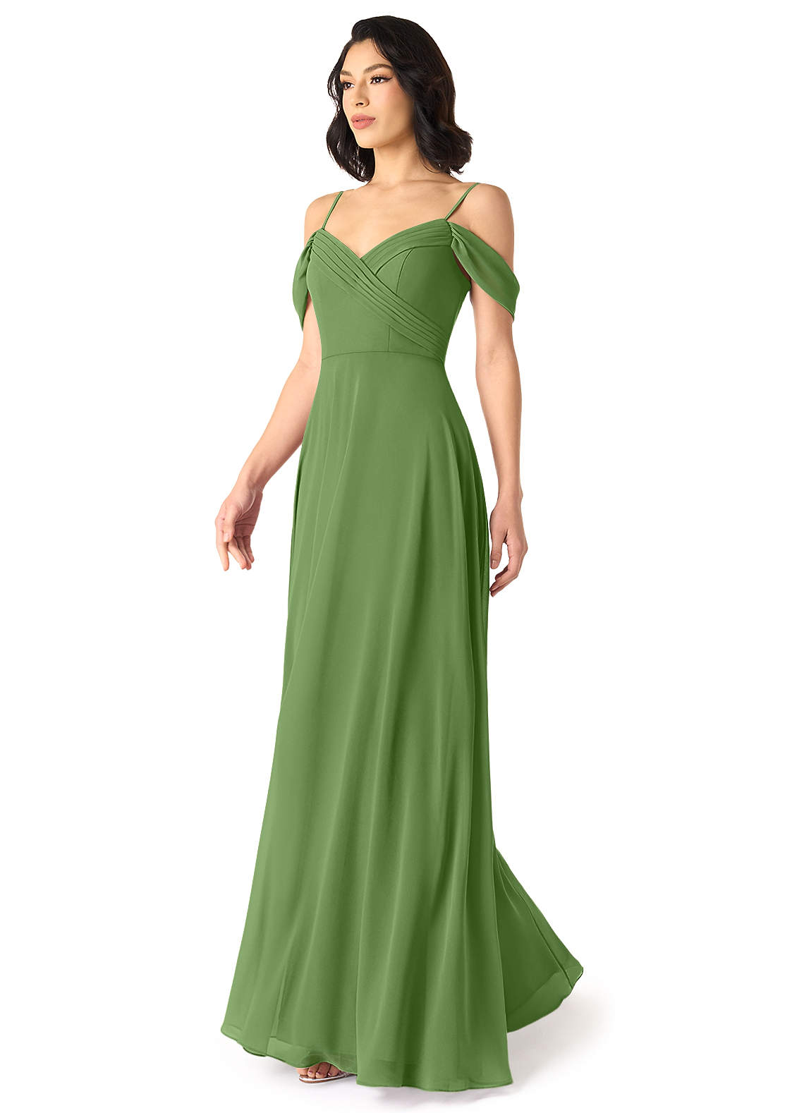 Tancie A-Line Off-the-Shoulder Chiffon Bridesmaid Dress in Basil