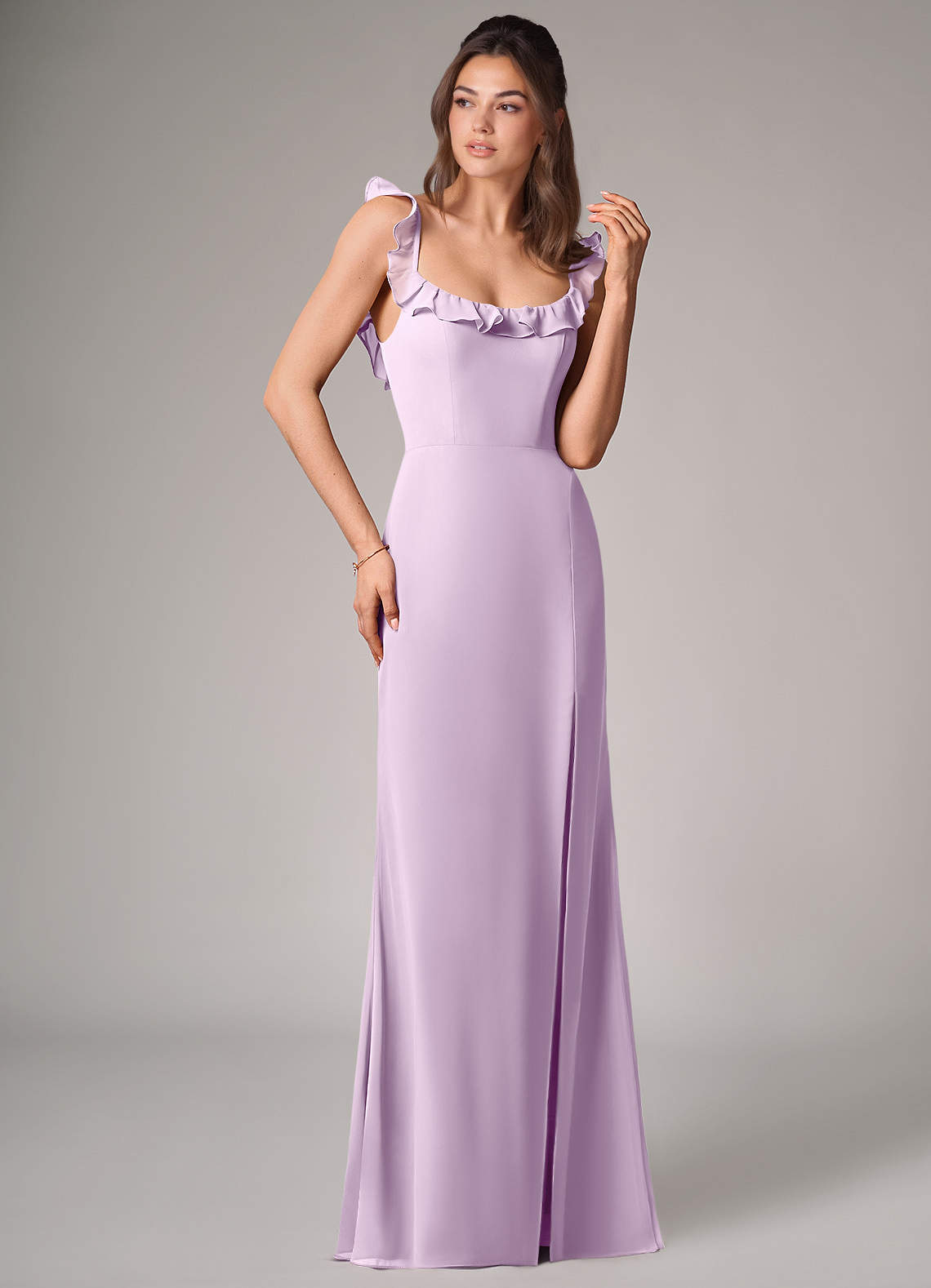 Callie Mermaid Scoop-Neck Chiffon Bridesmaid Dress in Frosted Lilac