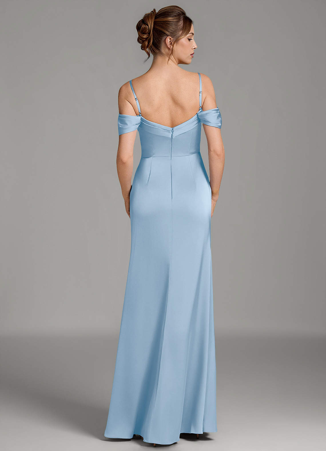 Wyatt Mermaid Off-the-Shoulder Stretch Satin Bridesmaid Dress in Powder Blue