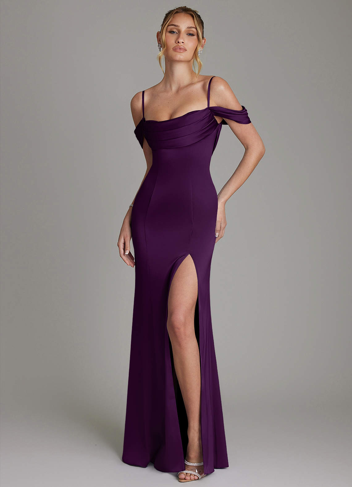Nira Mermaid Sweetheart Stretch Satin Bridesmaid Dress in Grape