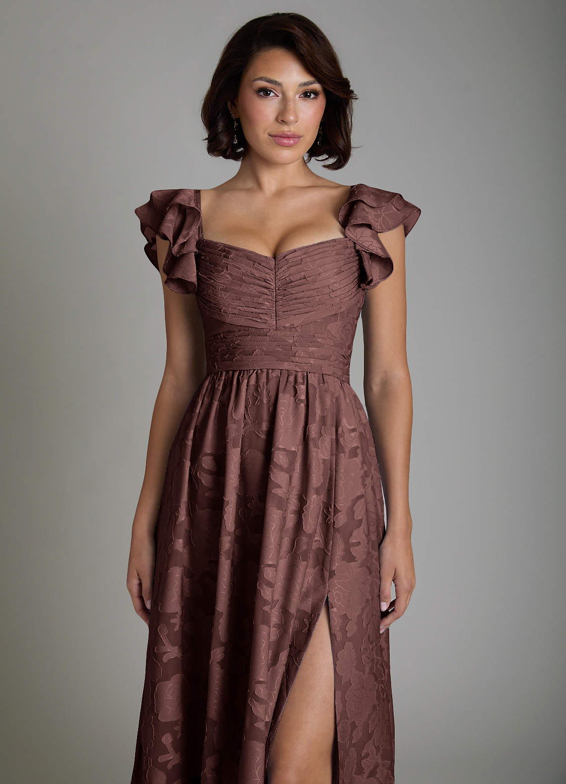 Anaya A-Line V-Neck Floral Burnout Bridesmaid Dress in Espresso