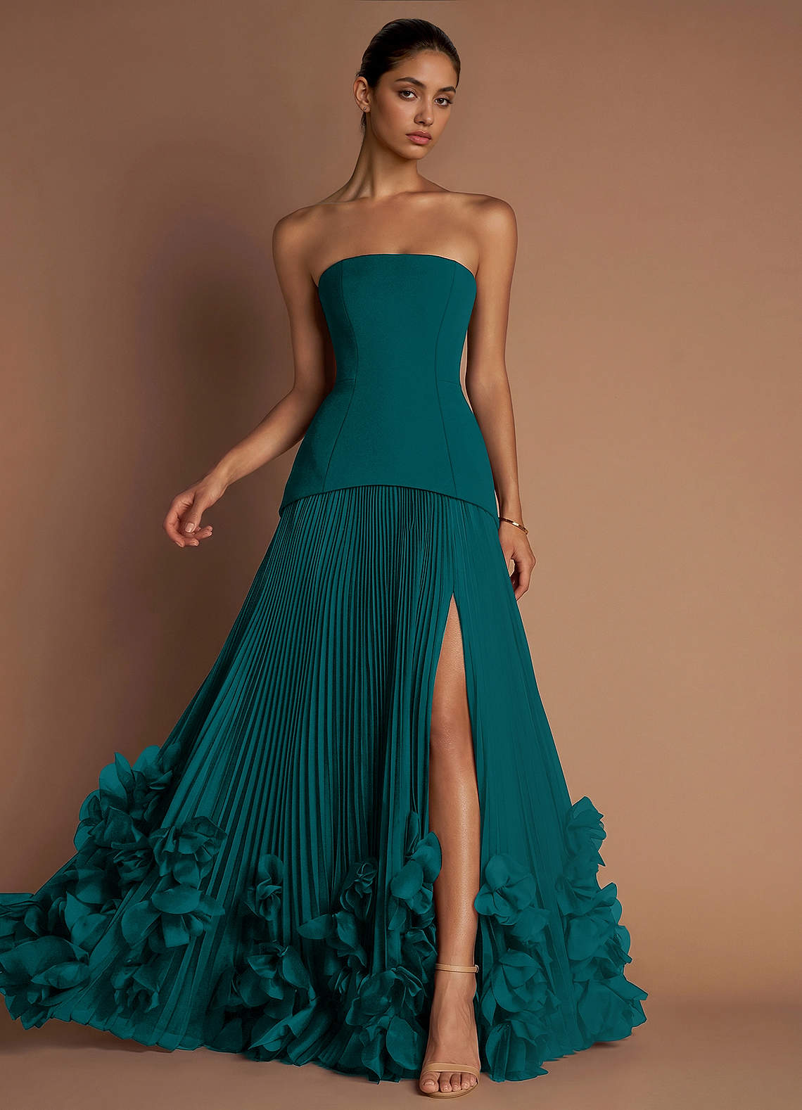 Marnie A-Line Corset Crepe Chiffon Evening Dress in Blushing Pink