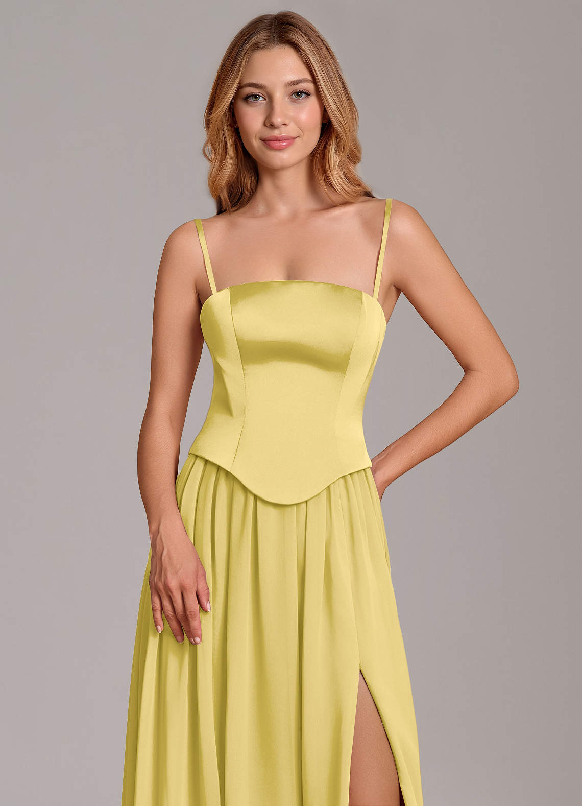 Cadence A-Line Strapless Chiffon and Stretch Satin Bridesmaid Dress in Canary